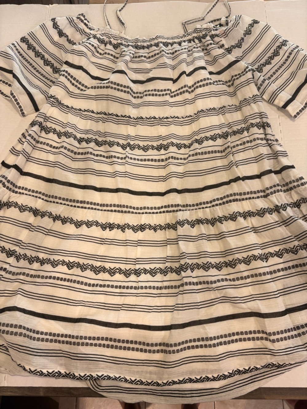 World market boho Stripe Off-Shoulder dress in Cream and Black